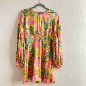 Floral open back mini dress.
